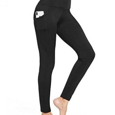 Women's Fleece Lined Winter Leggings High Waisted Medium A Black With Pockets